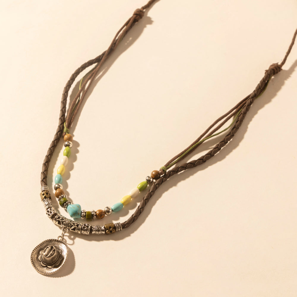 Santa Rosa Beaded Drawstring Necklace for Women with beads and concho detail for western wear