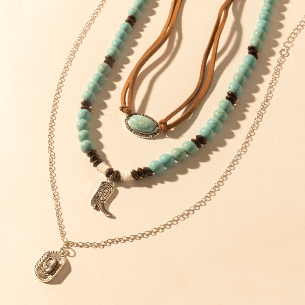 Cody Charm Layered Necklace for Women with turquoise beads and horseshoe detail for western wear