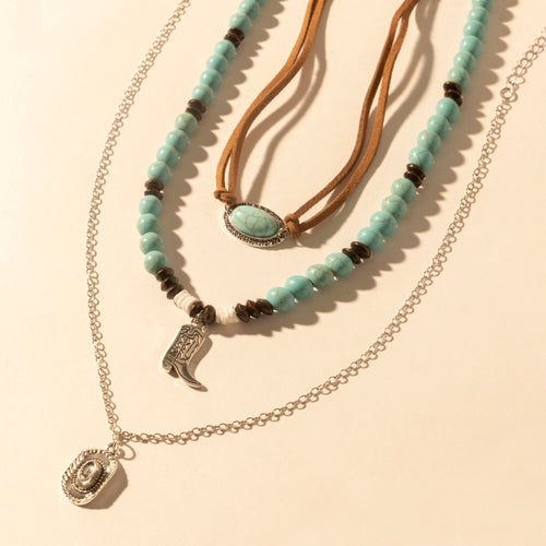 Cody Charm Layered Necklace for Women with turquoise beads and horseshoe detail for western wear