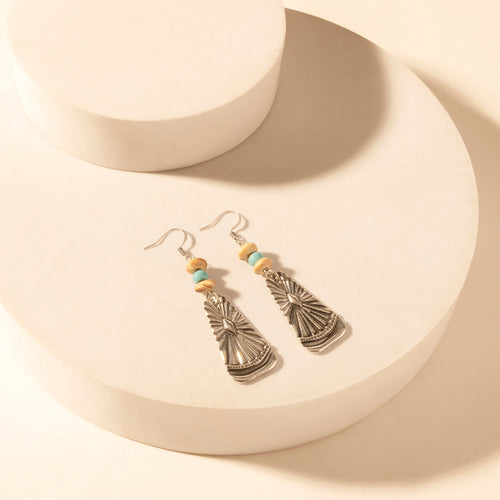 Sedona Sun Dangle Earrings for Women with turquoise tooled detail for everyday western wear
