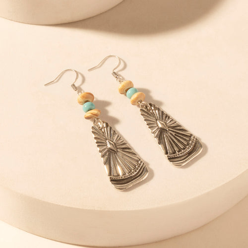 Sedona Sun Dangle Earrings for Women with turquoise tooled detail for everyday western wear