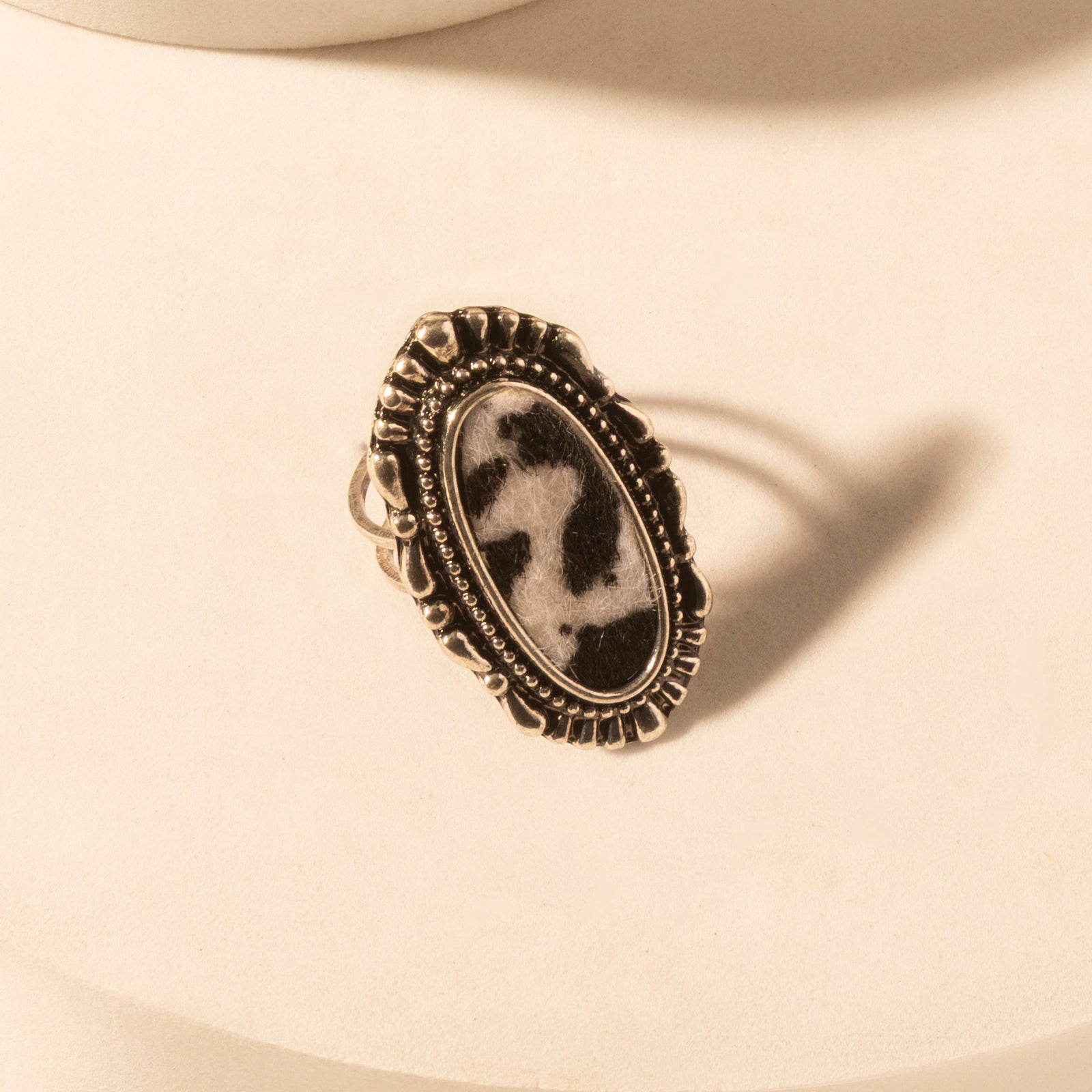 Outlaw Hide Statement adjustable Ring for Women with hair-on cowhide detail for premium western wear