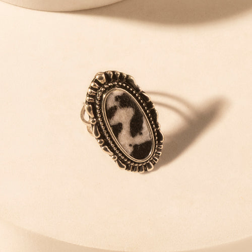 Outlaw Hide Statement adjustable Ring for Women with hair-on cowhide detail for premium western wear
