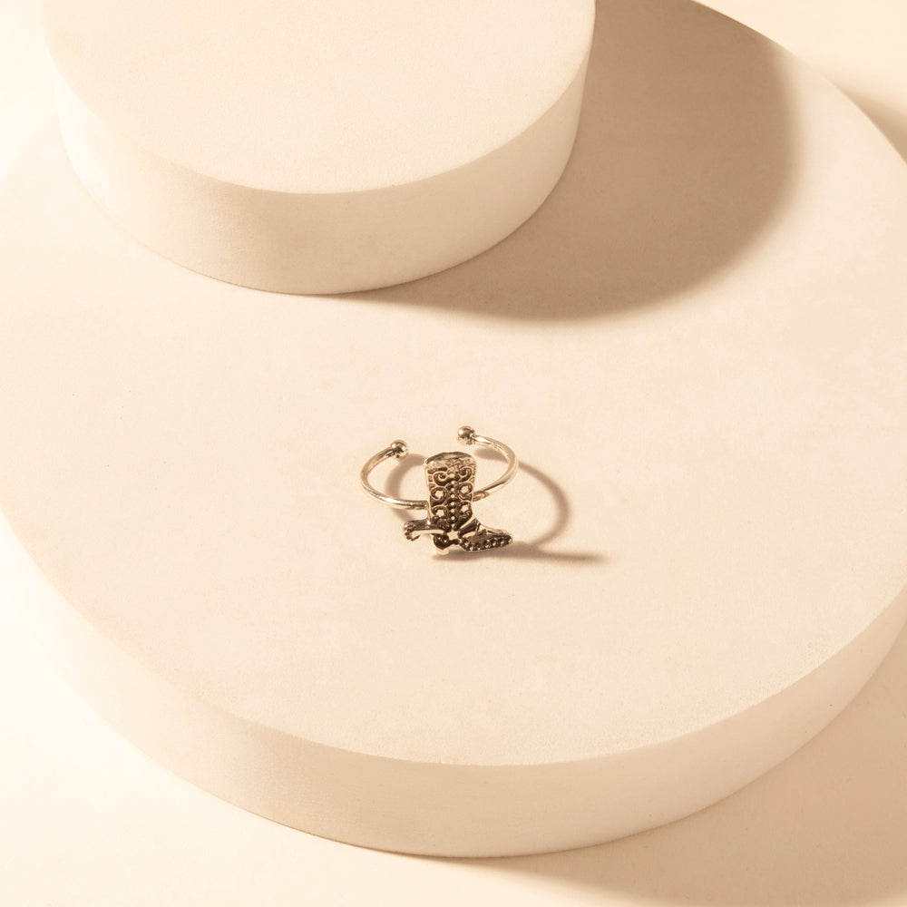 Wild Step Boot adjustable ring for Women with engraved boot centerpiece for premium western wear