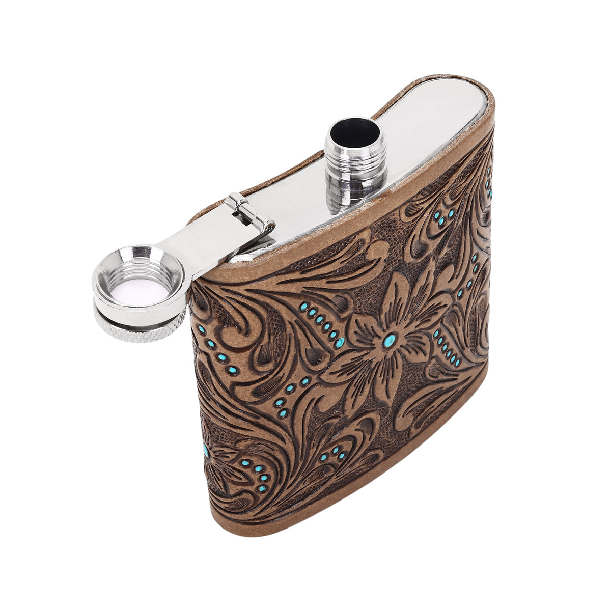 Mountain Trail Flask hand tooled leather, 6 oz Variant Combo