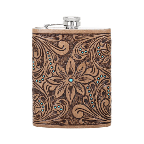 Mountain Trail Flask hand tooled leather, 8 oz Variant Combo