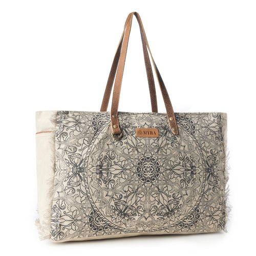 Wildmandala Weekender Bag for Women in ivory with vintage print detail
