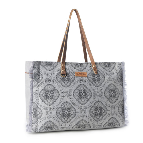 Wild Compass Weekender Bag for Women in sage with vintage print detail