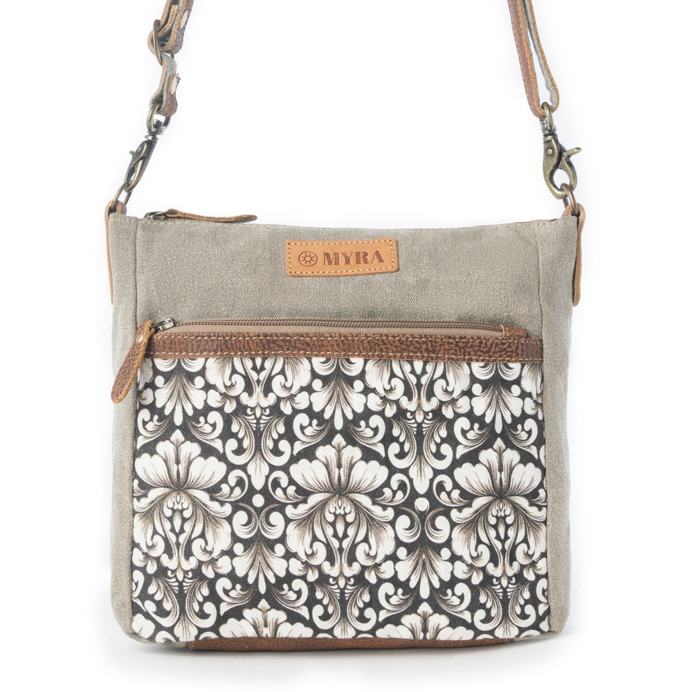 Damask Trail Vintage Crossbody Bag for Women in sage with print detail