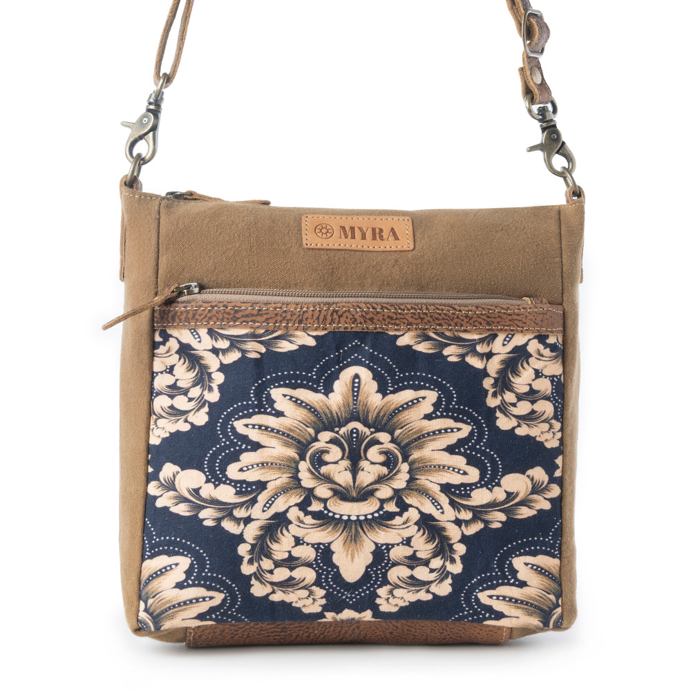 Crestbloom Vintage Crossbody Bag for Women in navy with print detail