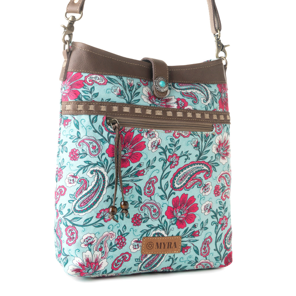 Aspendale upcycled canvas Bag for Women Blue with leather details