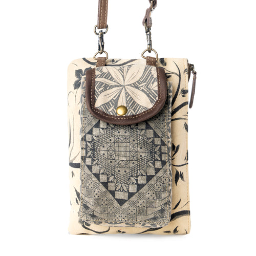 Vine Nouveau Western Phone Crossbody in sage with leather detail