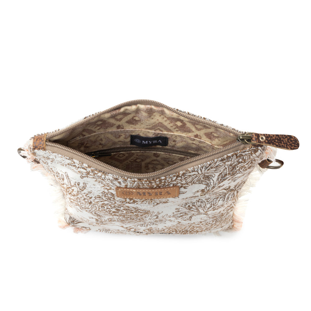 Loom Tapestry vintage Crossbody Bag for Women in white with fringe detail