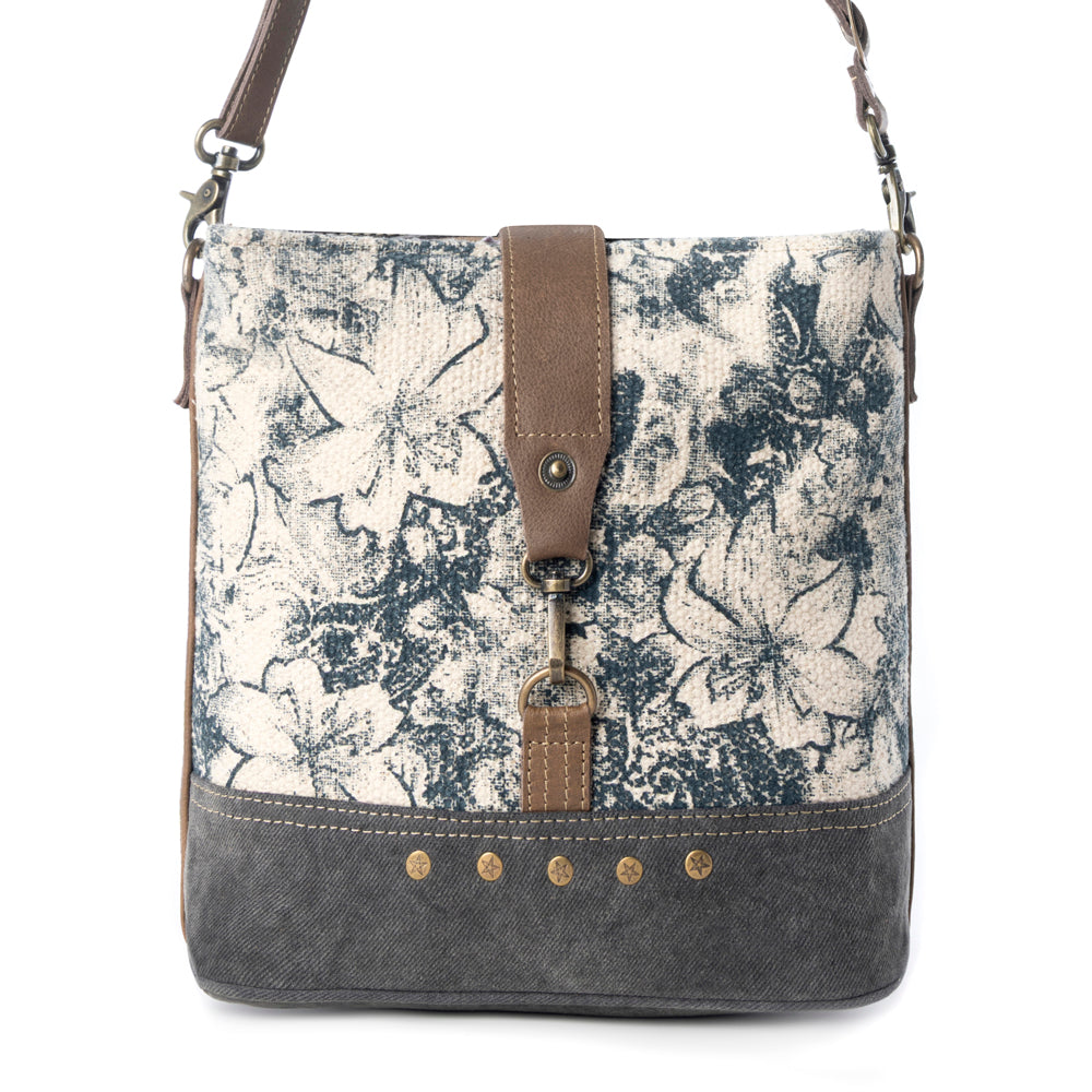 Frostbloom Vintage Shoulder Bag for Women in teal with floral detail