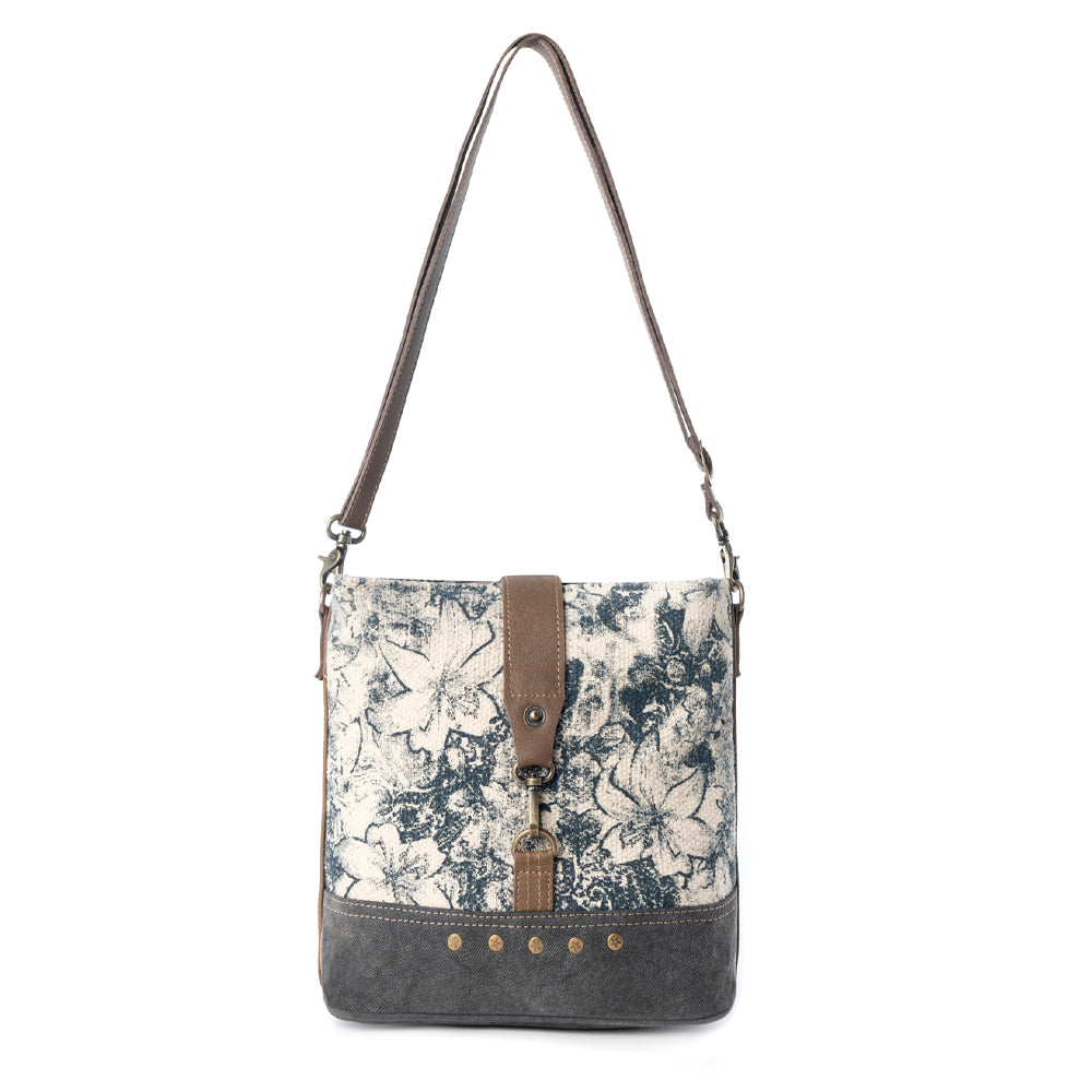Frostbloom Vintage Shoulder Bag for Women in teal with floral detail