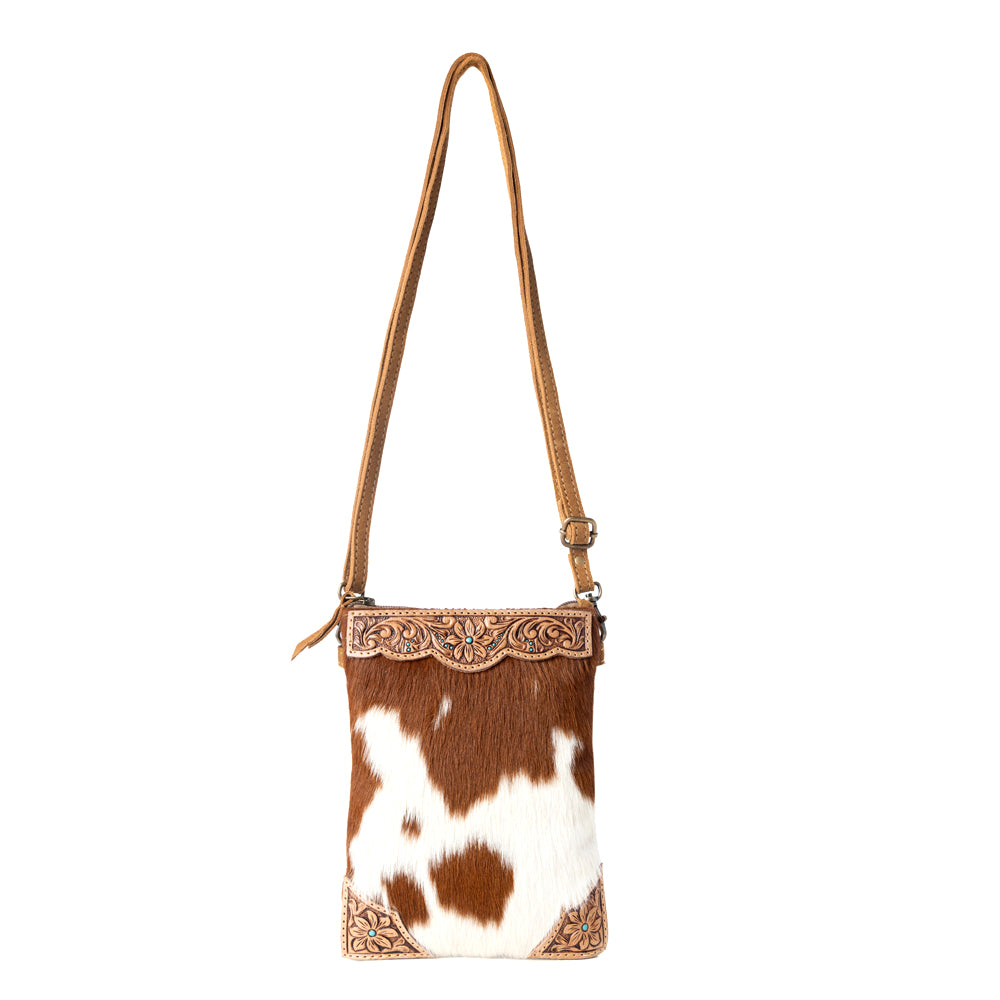 Calico Hairon Crossbody Bag for Women in brown with hairon and handtooled detail