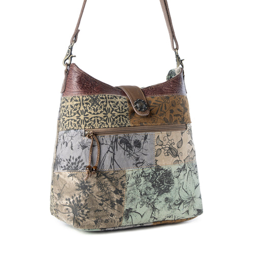 Sageweave Vintage Shoulder Bag for Women in sage with patch detail