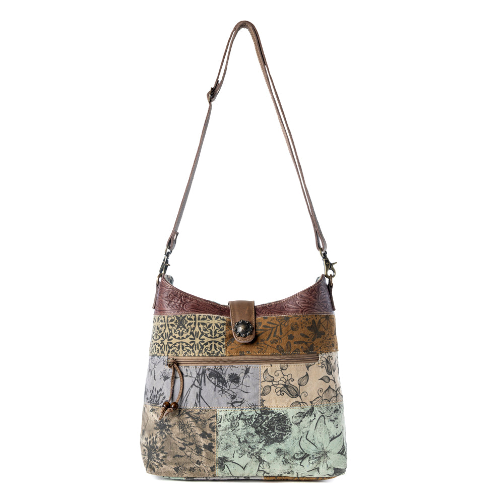 Sageweave Vintage Shoulder Bag for Women in sage with patch detail