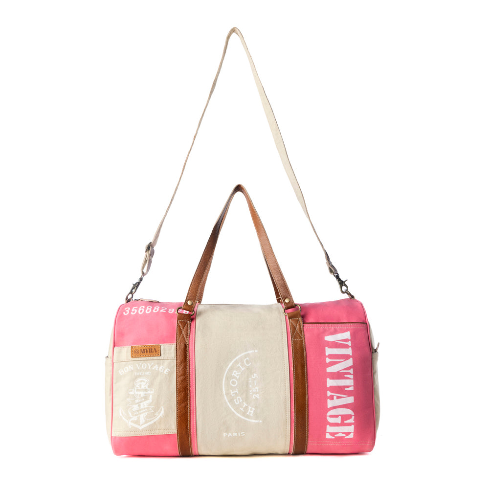 Wandermark Vintage Traveller Bag for Men in pink with leather detail