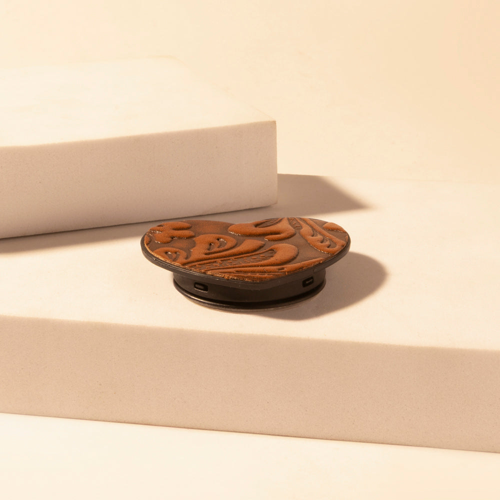 Cowgirl Heart Phone Socket for Women in brown with handtooled detail for everyday use