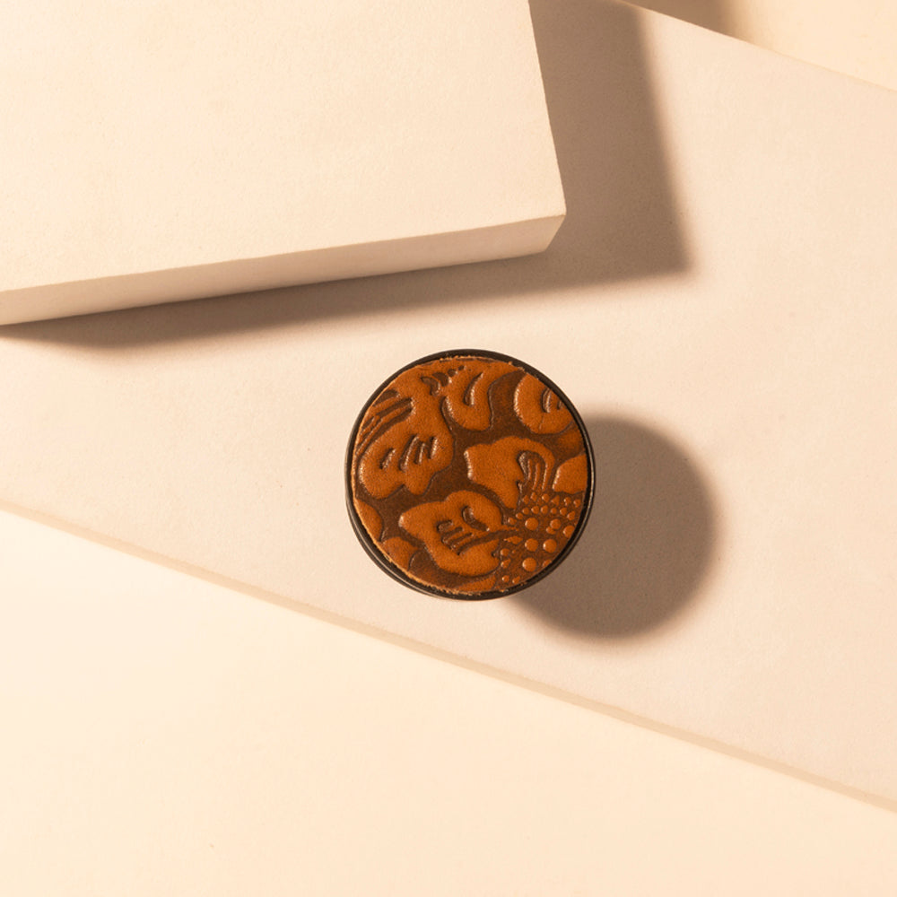 Magnolia Trail Phone Socket for Women in brown with handtooled detail for everyday use