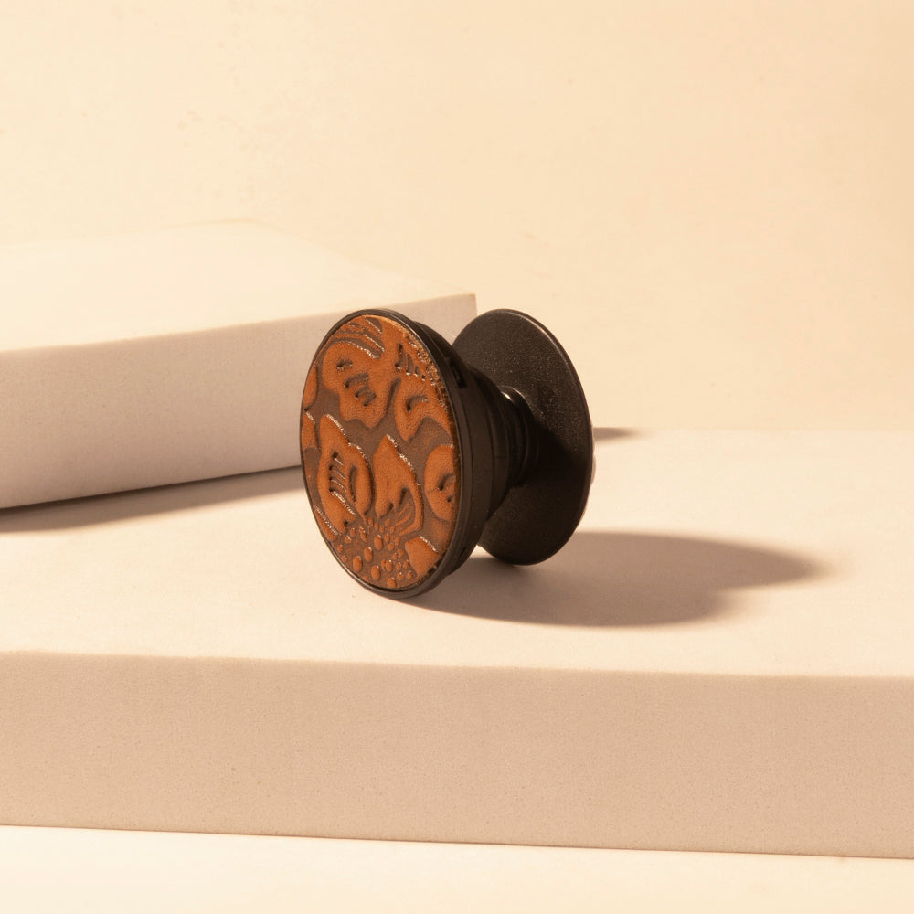Magnolia Trail Phone Socket for Women in brown with handtooled detail for everyday use