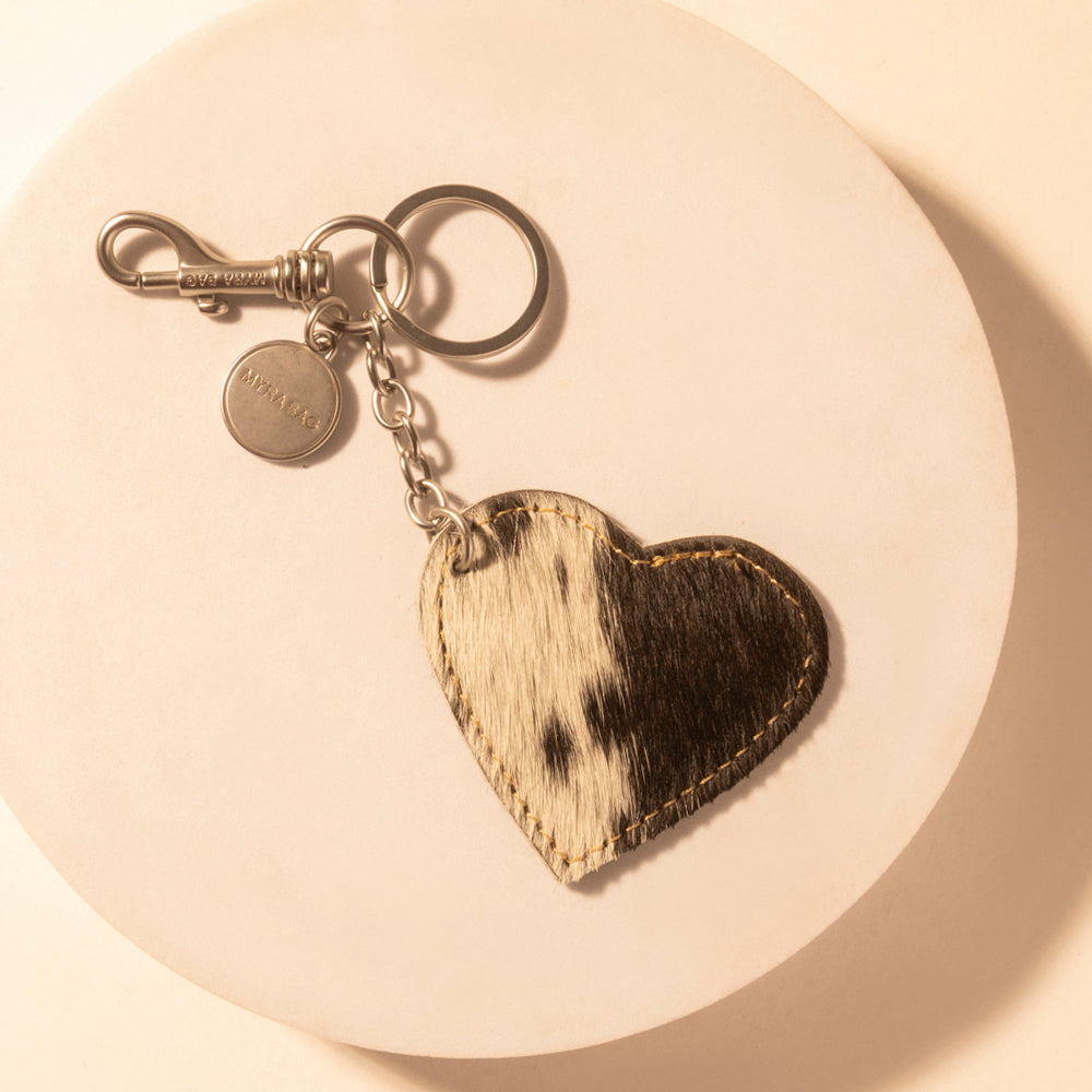 Speckle Belle Heart Key Fob for Women in black with hair-on detail for everyday western carry