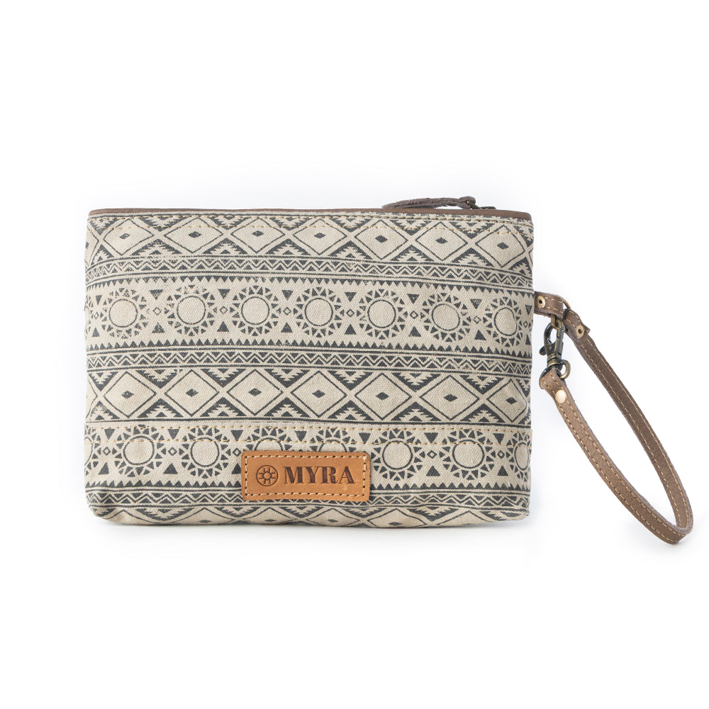 Sundust Vintage Wristlet for Women in ivory with leather detail