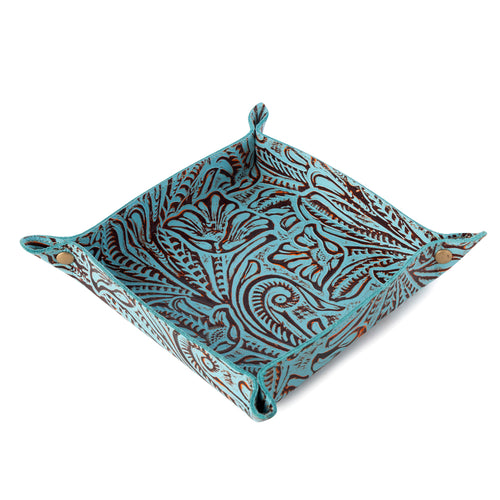 Copperwind Leather Tray in Aqua