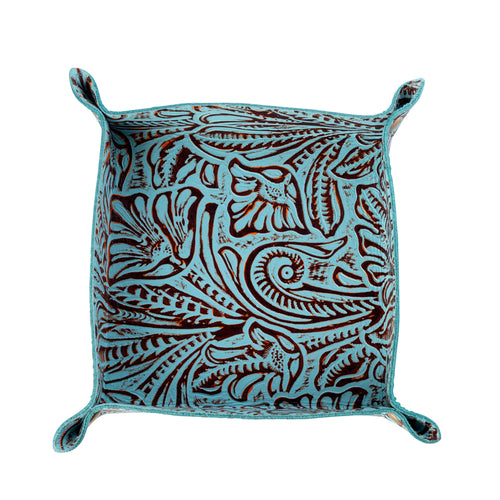 Copperwind Leather Tray in Aqua