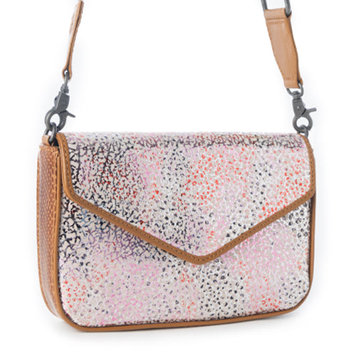 Wild Print Leather Bag for Women in cream with textured detail and shoulder strap