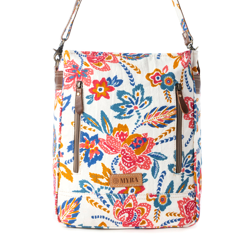 Folkflora upcycled canvas concealed Carry Bag for Women in white