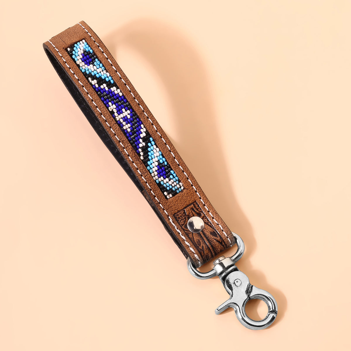 Tobosa Key Fob in blue with beaded Aztec panel