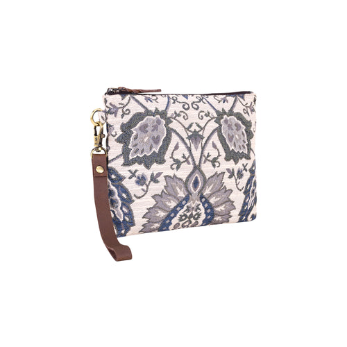 Cinderbluff Wristlet for Women in jacquard with leather strap, olive floral