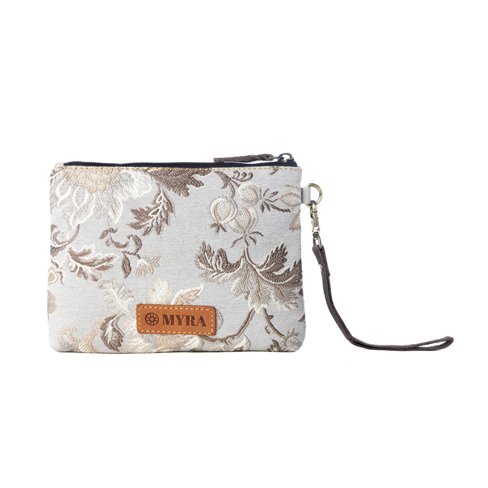 Cinderbluff Wristlet for Women in jacquard with leather strap, sage floral