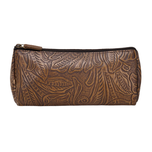 Sandy Multi Pouch in olive with embossed leather