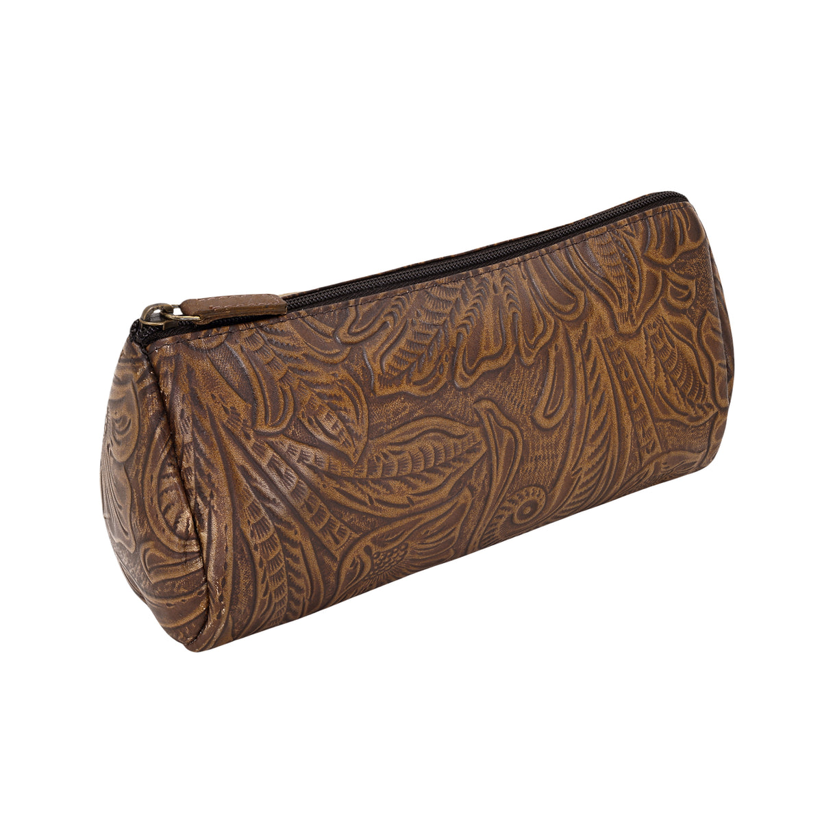Sandy Multi Pouch in olive with embossed leather