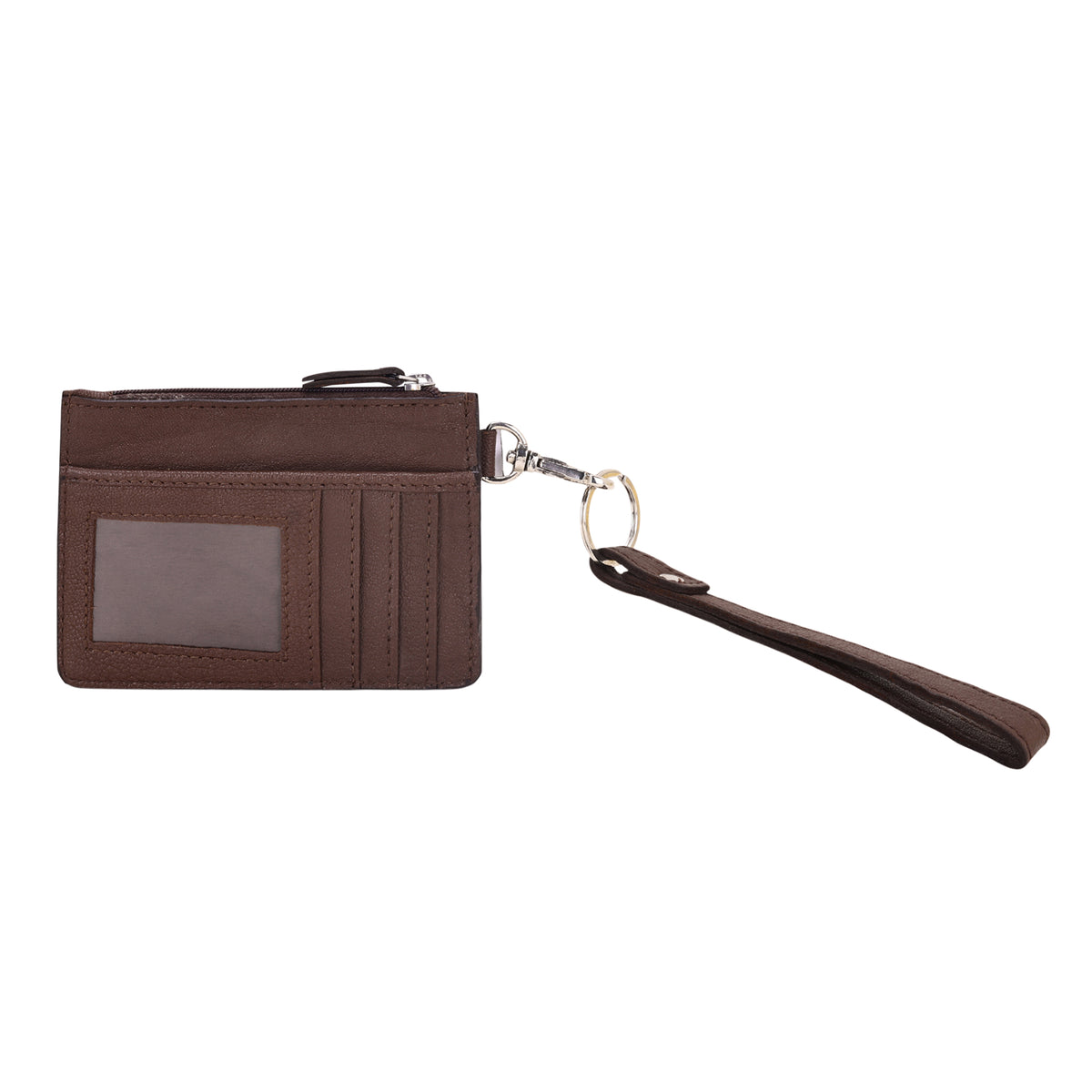 Hand Hewn Card Holder for Women in tan with hand tooled dice and cherries