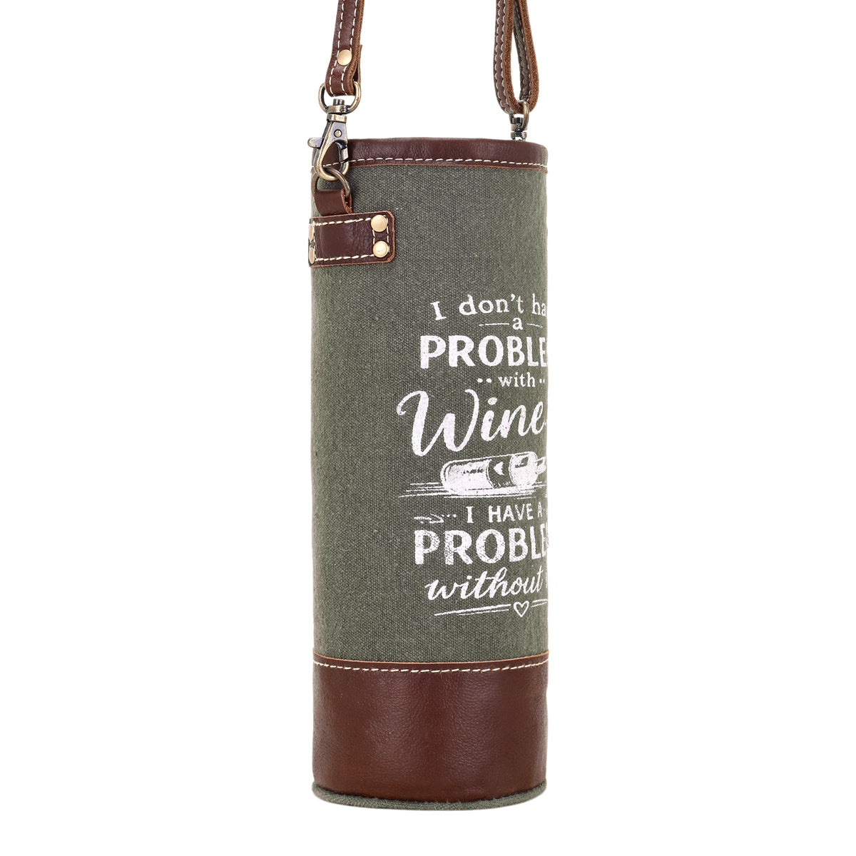 Problem with Wine Bottle Carrier in olive with vintage print