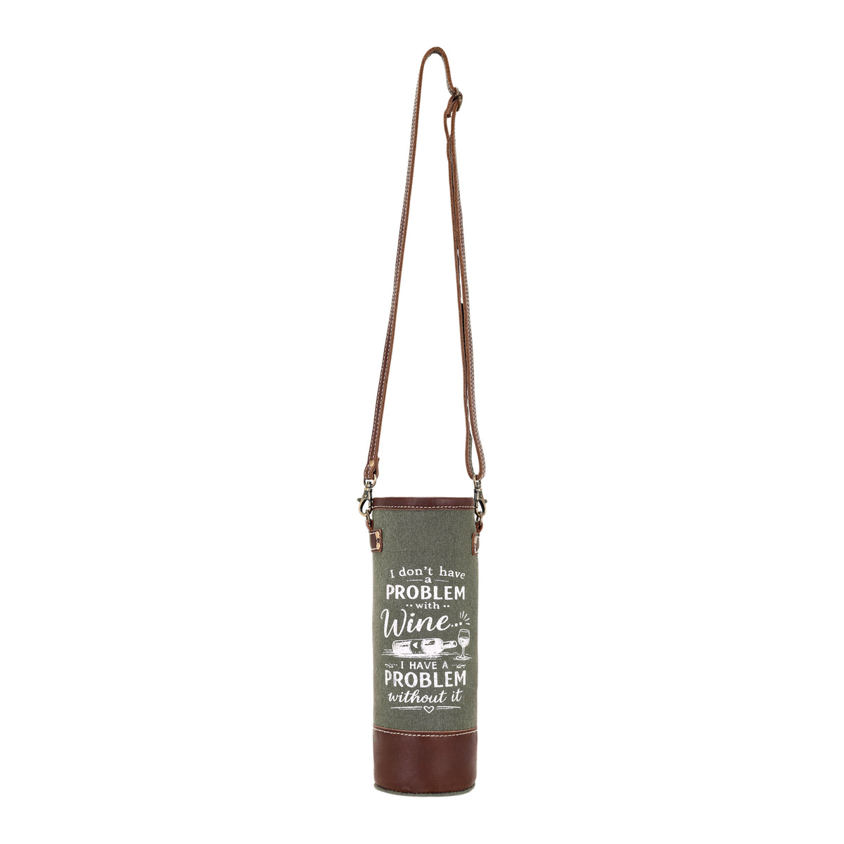 Problem with Wine Bottle Carrier in olive with vintage print