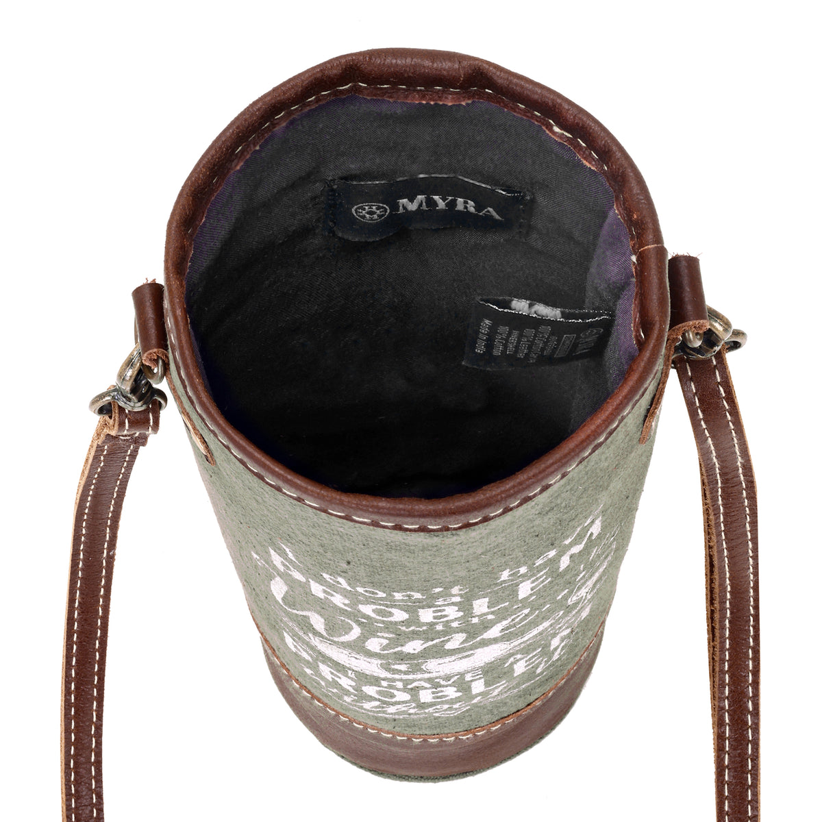 Problem with Wine Bottle Carrier in olive with vintage print