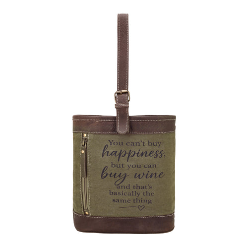 Happiness Canvas Wine Holder in olive