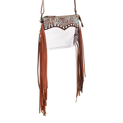 Chuckline Clear Crossbody Bag for Women in turquoise with suede