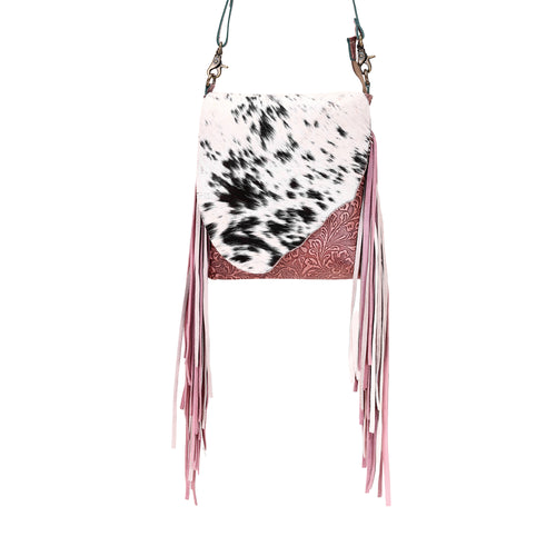 Cobal Pink Concealed Carry Bag in Hair on Leather with embossed detailing and fringe