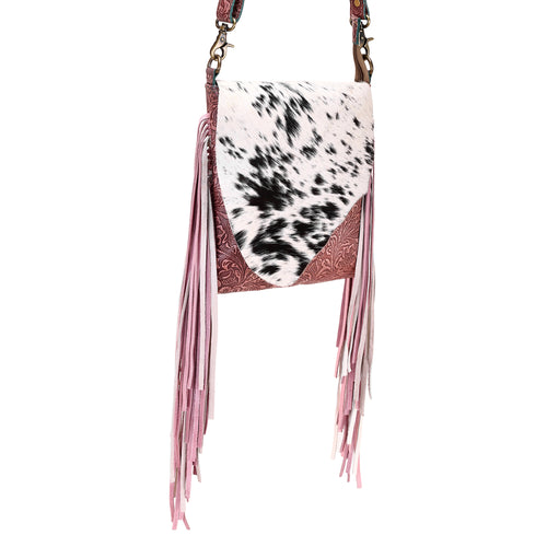 Cobal Pink Concealed Carry Bag in Hair on Leather with embossed detailing and fringe