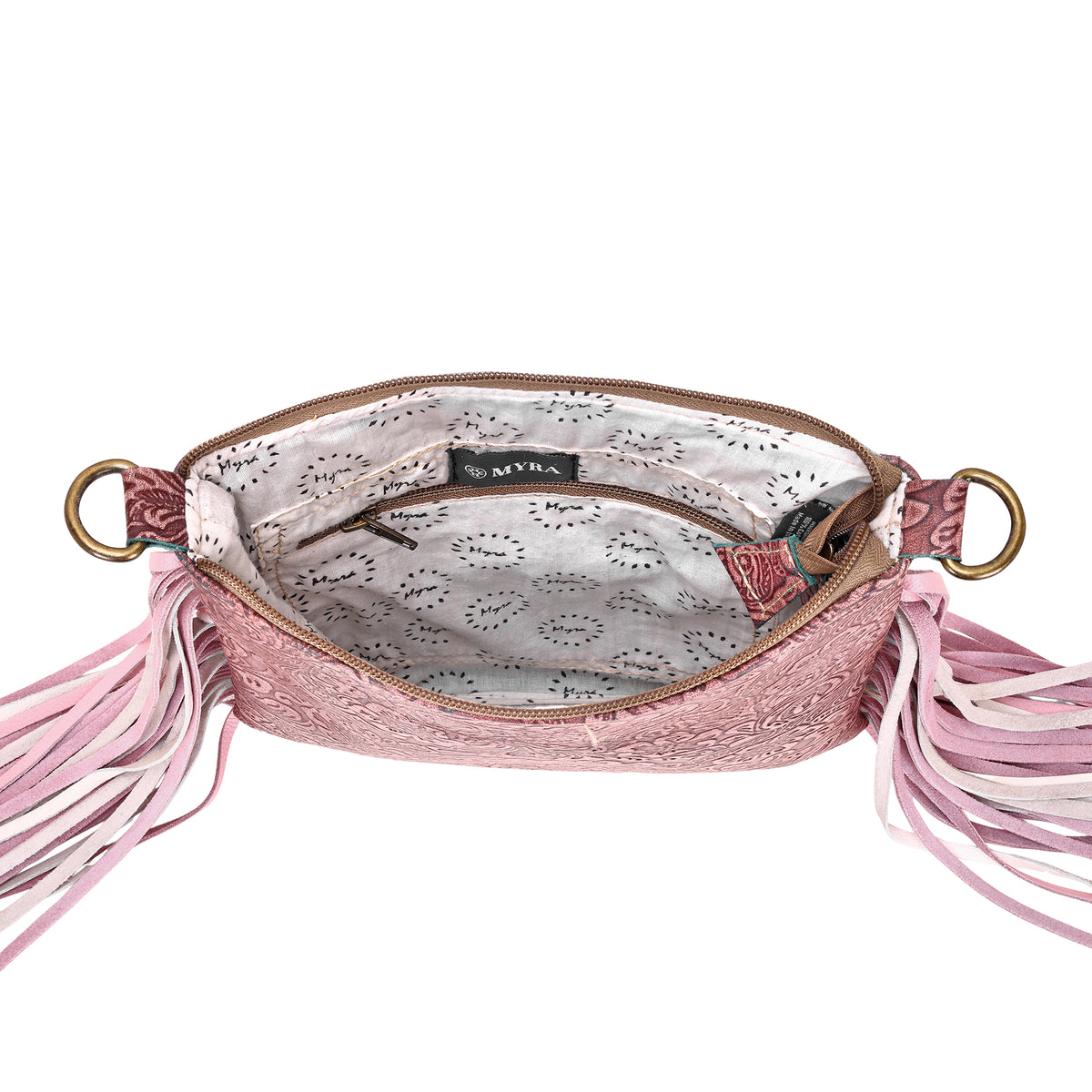 Cobal Pink Concealed Carry Bag in Hair on Leather with embossed detailing and fringe
