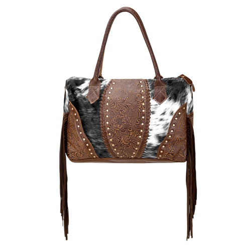 Bedground Weekender Bag for Women in brown with hair on with suede fringe
