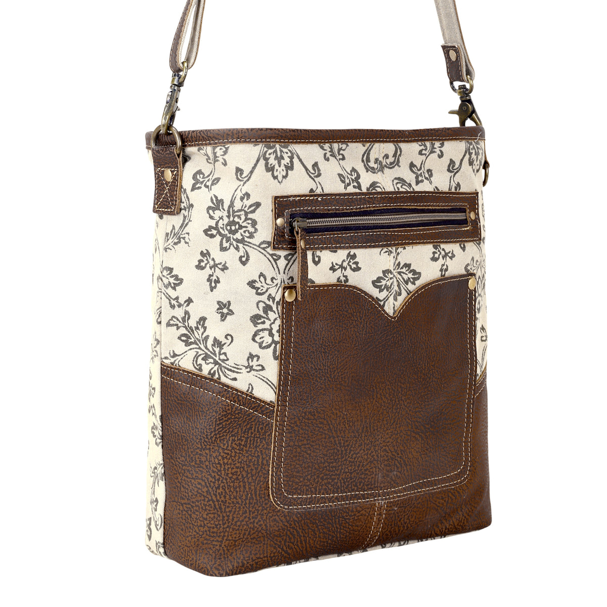 Ratany Shoulder Bag for Women in olive with leather pocket
