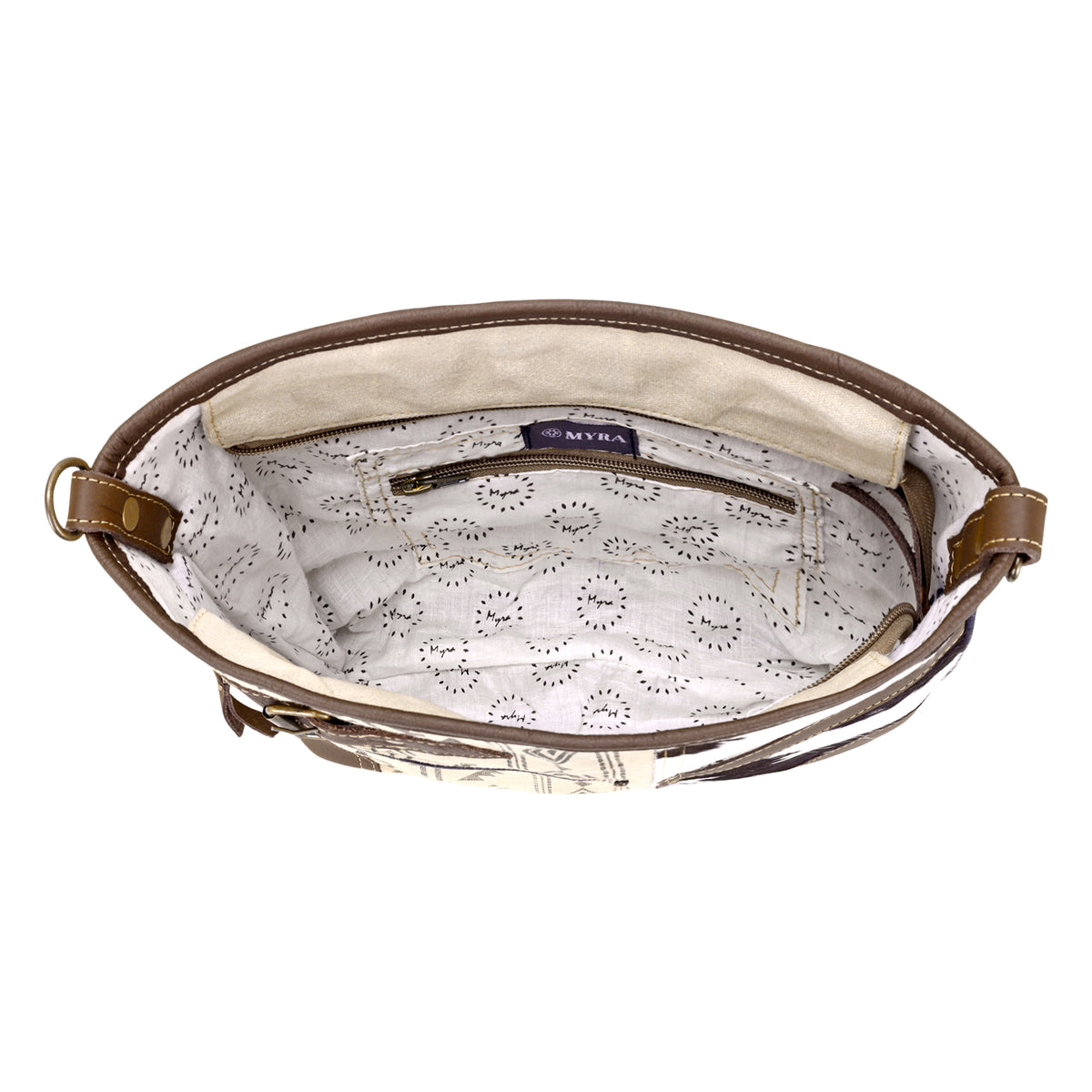 Threeawn Shoulder Bag for Women in cream with hair on and Aztec detail