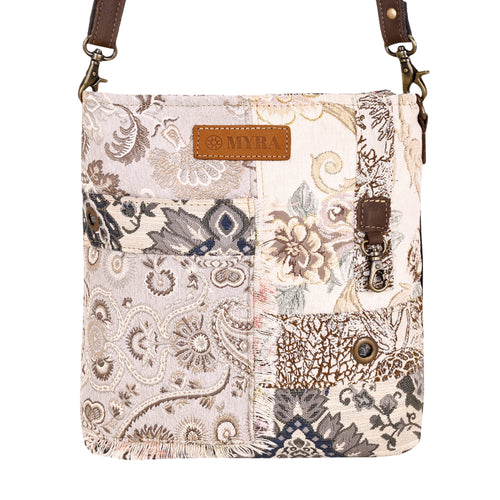 Ricegrass Shoulder Bag for Women in cream with jacquard patchwork